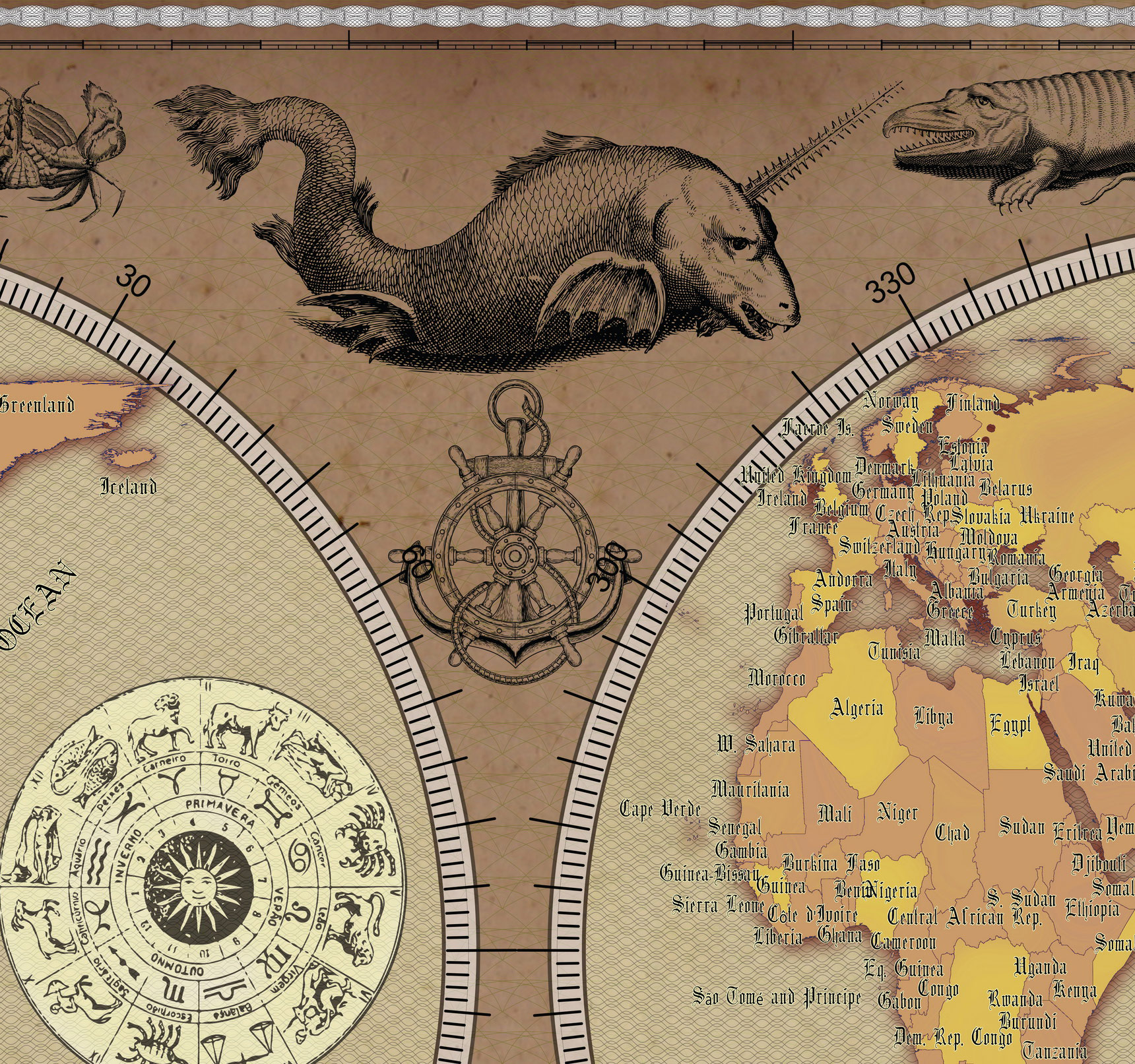 3 Vintage World Map Poster – 24x36 in (300 DPI, Print-Ready JPG) Gall Peters PRJ warm palette corr