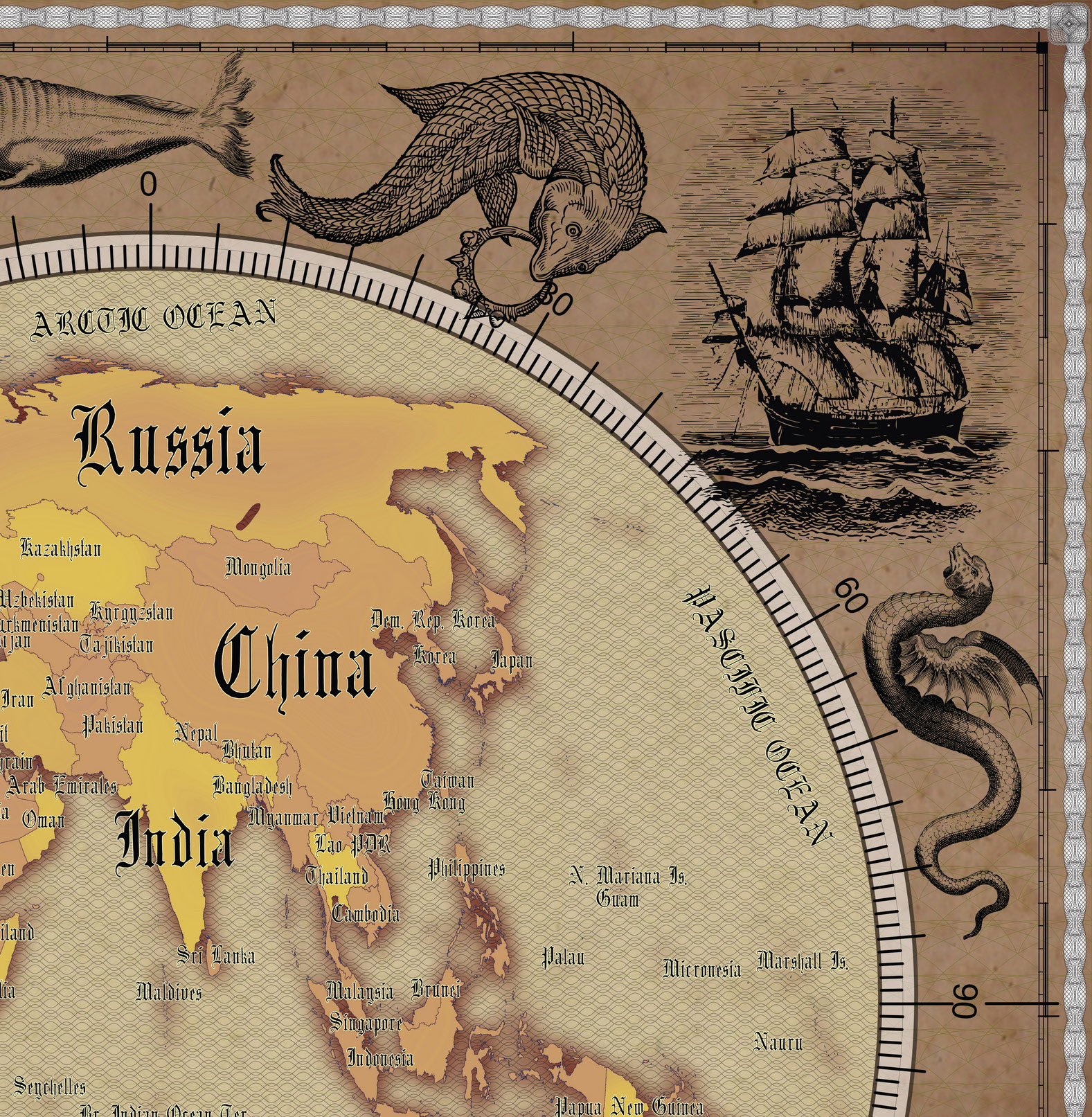 3 Vintage World Map Poster – 24x36 in (300 DPI, Print-Ready JPG) Gall Peters PRJ warm palette corr