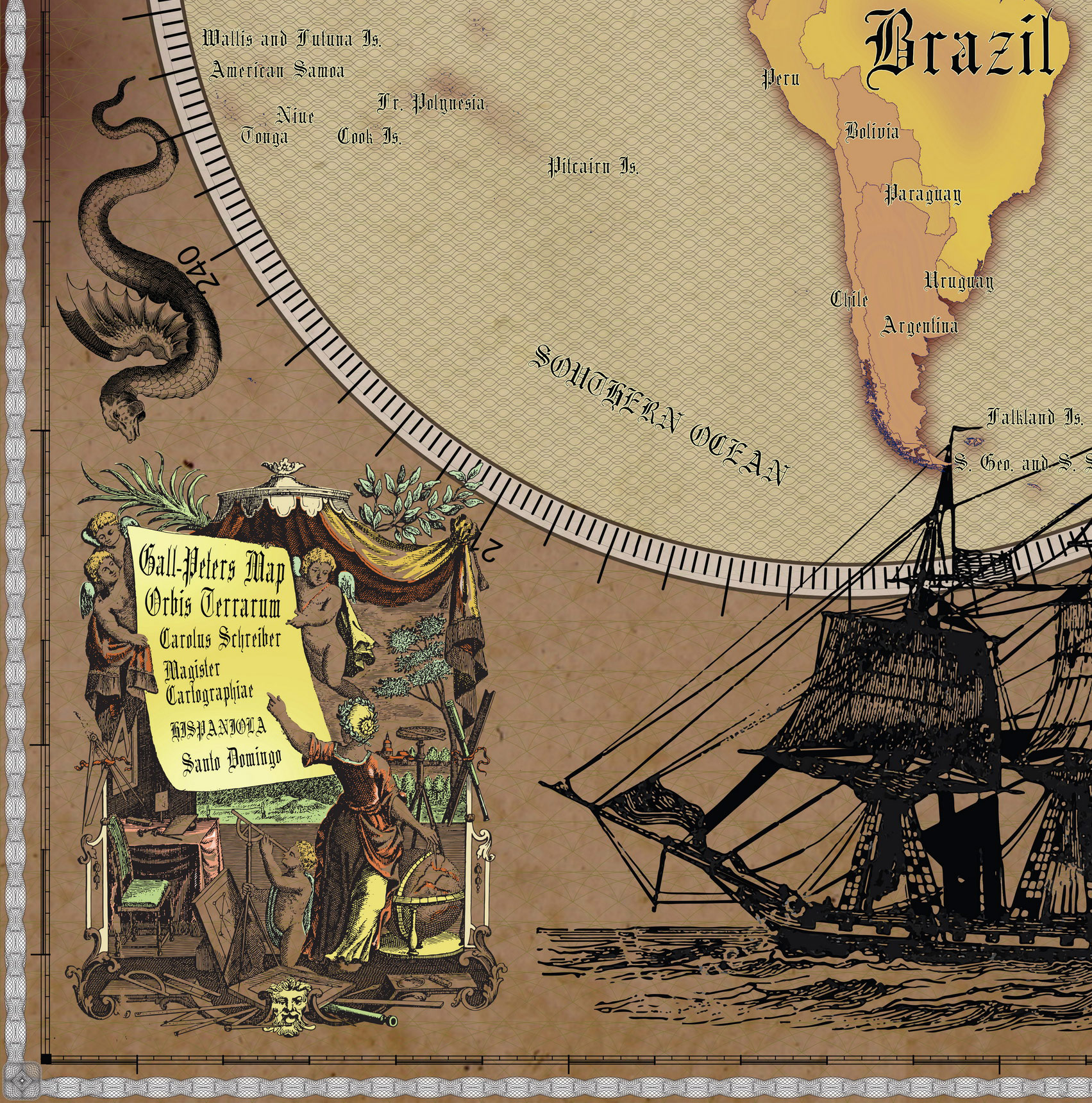 3 Vintage World Map Poster – 24x36 in (300 DPI, Print-Ready JPG) Gall Peters PRJ warm palette