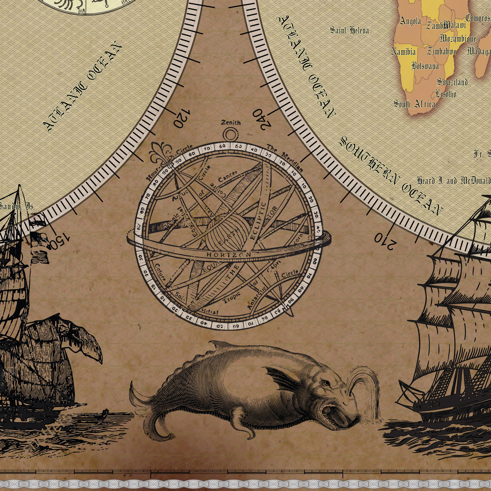 3 Vintage World Map Poster – 24x36 in (300 DPI, Print-Ready JPG) Gall Peters PRJ warm palette corr