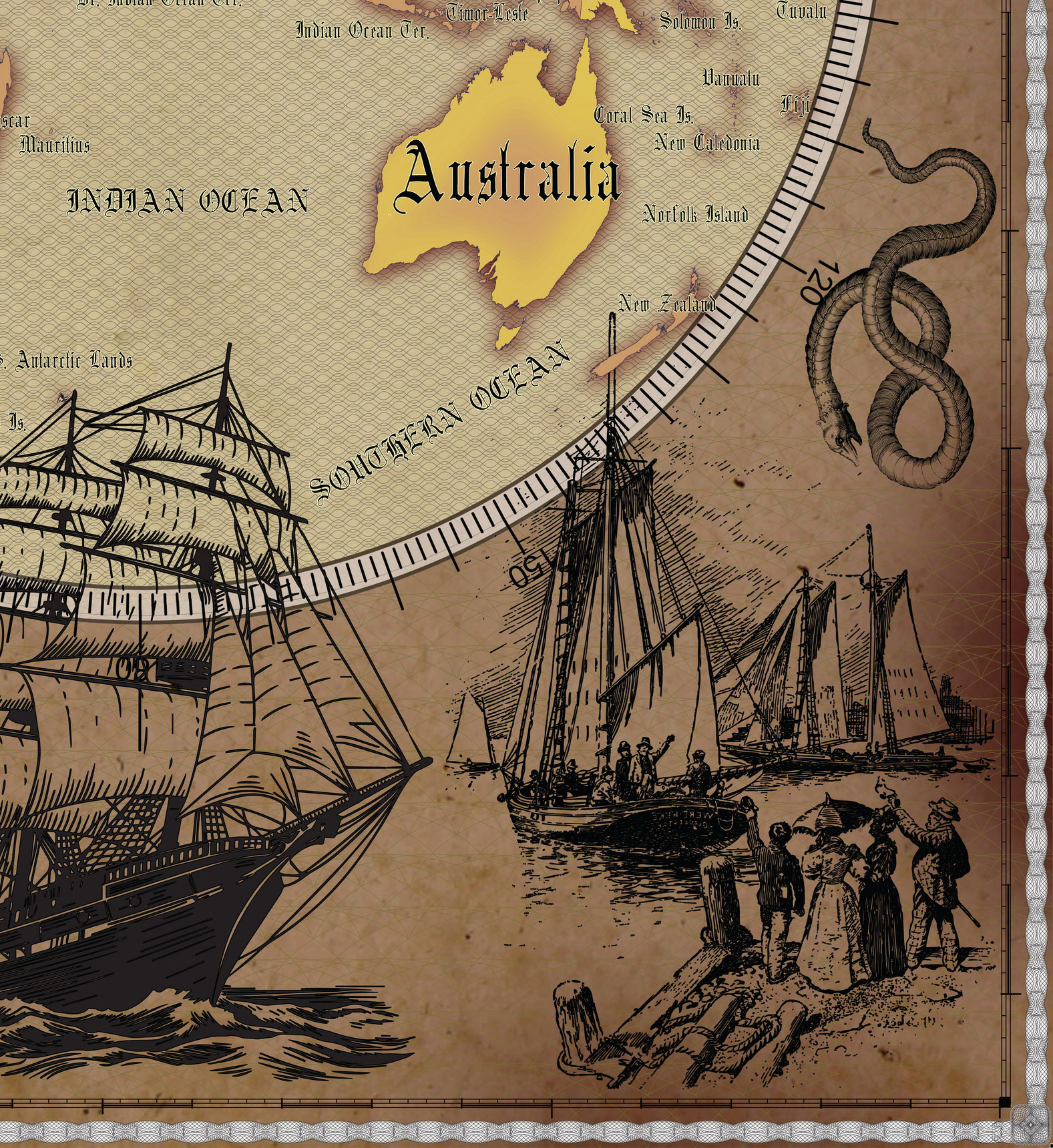 3 Vintage World Map Poster – 24x36 in (300 DPI, Print-Ready JPG) Gall Peters PRJ warm palette corr