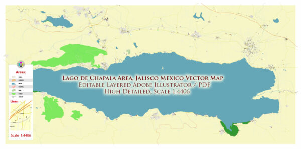 Lago de Chapala Area Jalisco Mexico Map Vector High Detailed Street Map editable Adobe Illustrator in layers Lago de Chapala Area Jalisco Mexico Map Vector High Detailed Street Map editable Adobe Illustrator in layers
