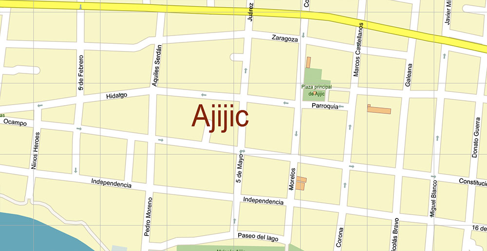 Lago de Chapala Area Jalisco Mexico Map Vector High Detailed Street Map editable Adobe Illustrator in layers