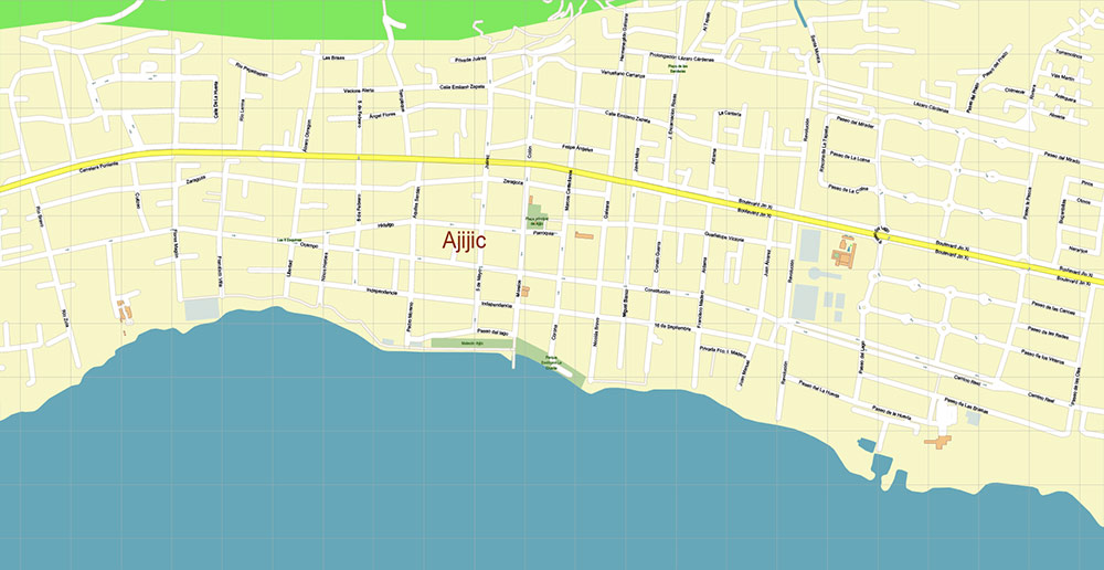 Lago de Chapala Area Jalisco Mexico Map Vector High Detailed Street Map editable Adobe Illustrator in layers