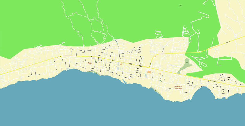 Lago de Chapala Area Jalisco Mexico Map Vector High Detailed Street Map editable Adobe Illustrator in layers