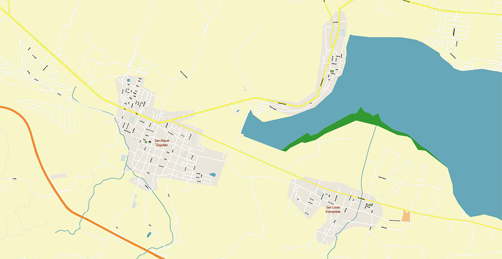 Lago de Chapala Area Jalisco Mexico Map Vector High Detailed Street Map editable Adobe Illustrator in layers