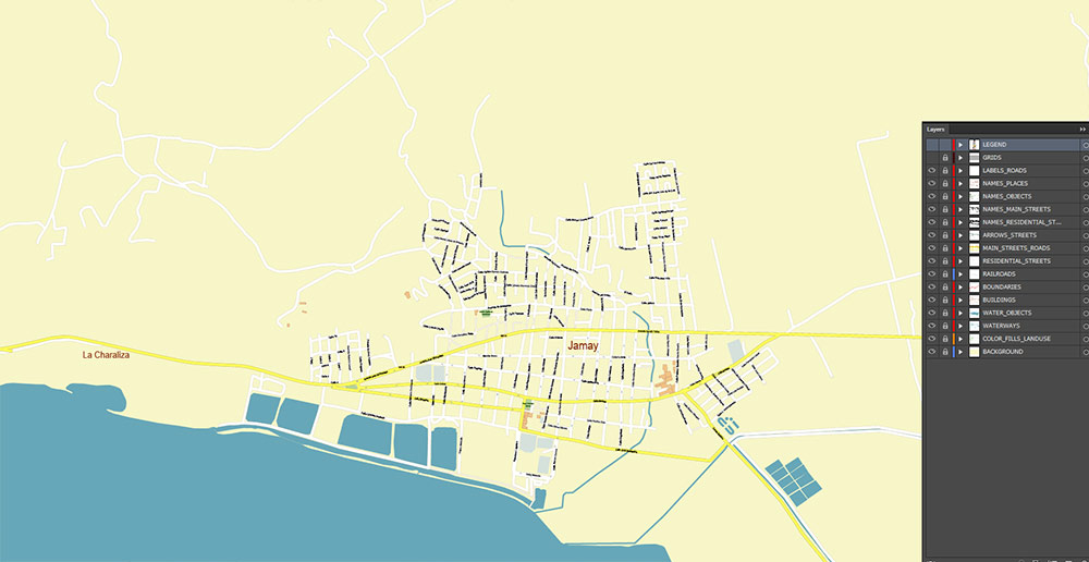 Lago de Chapala Area Jalisco Mexico Map Vector High Detailed Street Map editable Adobe Illustrator in layers