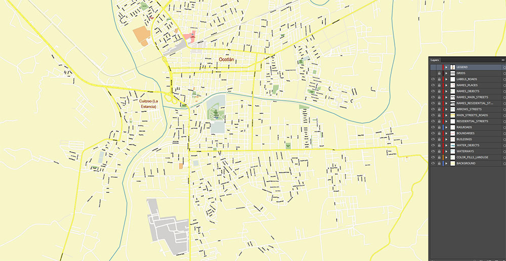 Lago de Chapala Area Jalisco Mexico Map Vector High Detailed Street Map editable Adobe Illustrator in layers