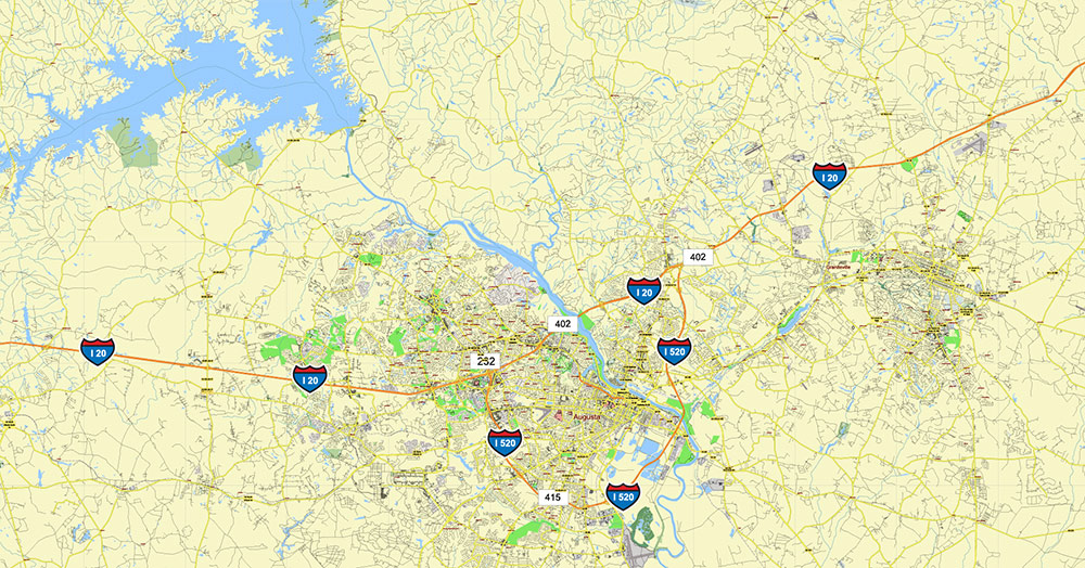 Brunswick - Myrtle Beach Area GA - SC USA Map Vector High Detailed Street Road Map editable Adobe Illustrator for Land Planning