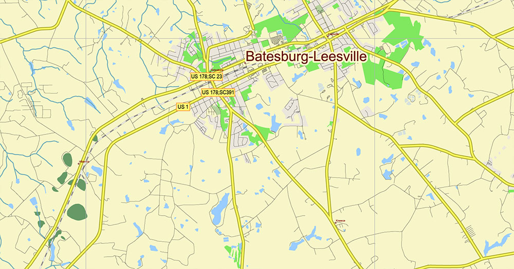 Brunswick - Myrtle Beach Area GA - SC USA Map Vector High Detailed Street Road Map editable Adobe Illustrator for Land Planning
