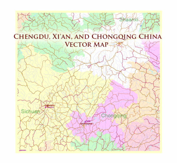 Chengdu, Xi'An and Chonquing China Vector Map Road and Railroad map + admin areas + Main cities, water objects editable Layered Adobe Illustrator (English) Chengdu, Xi'An and Chonquing China Vector Map Road and Railroad map + admin areas + Main cities, water objects editable Layered Adobe Illustrator (English)
