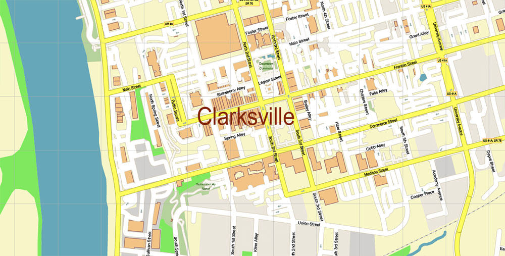 Clarksville Tennessee USA Map Vector High Detailed Street Map editable Adobe Illustrator