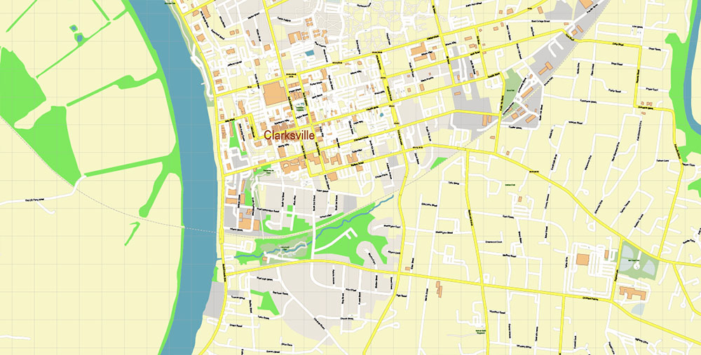 Clarksville Tennessee USA Map Vector High Detailed Street Map editable Adobe Illustrator