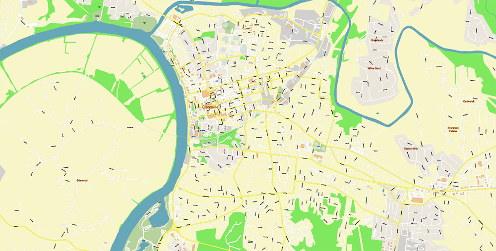 Clarksville Tennessee USA Map Vector High Detailed Street Map editable Adobe Illustrator
