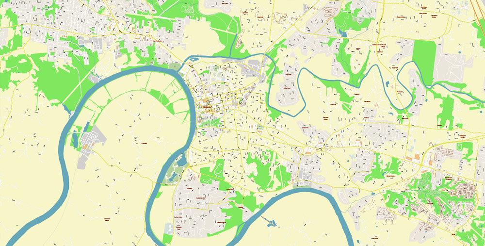 Clarksville Tennessee USA Map Vector High Detailed Street Map editable Adobe Illustrator