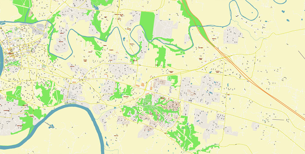 Clarksville Tennessee USA Map Vector High Detailed Street Map editable Adobe Illustrator