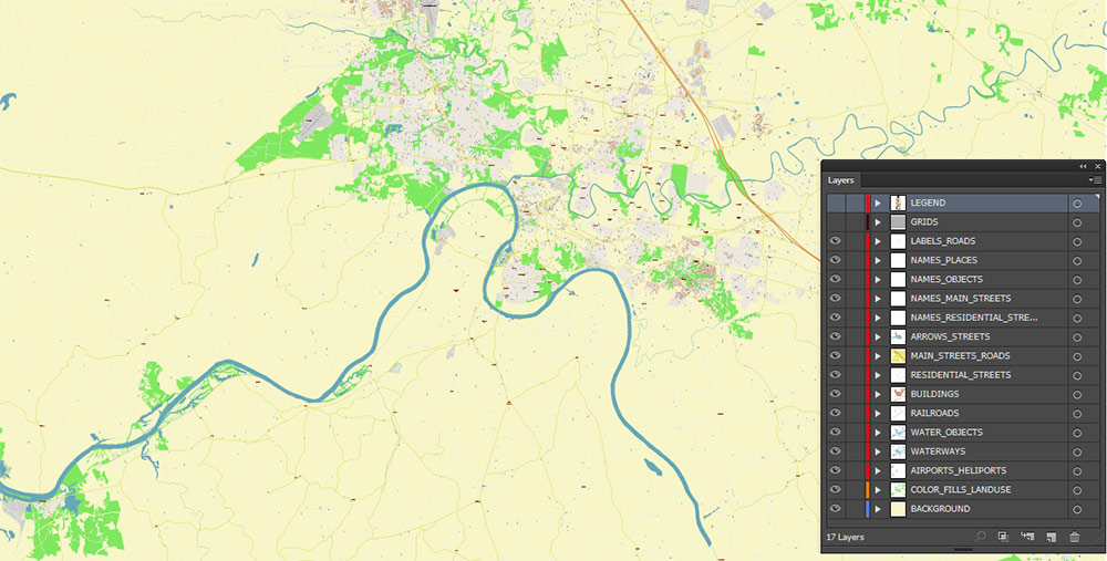 Clarksville Tennessee USA Map Vector High Detailed Street Map editable Adobe Illustrator
