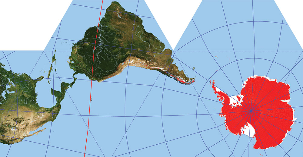 Dymaxion World Vector Map Fuller Projection Terrain + Ice - glaciers, continental and shelves Precision Areas Adobe Illustrator