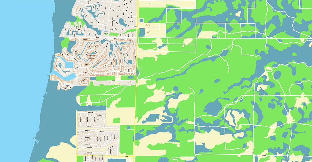 Cape Coral + Fort Myers Florida US Map Vector City Plan High Detailed Street Map editable Adobe Illustrator in layers