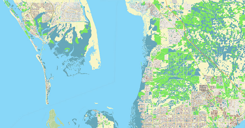 Cape Coral + Fort Myers Florida US Map Vector City Plan High Detailed Street Map editable Adobe Illustrator in layers