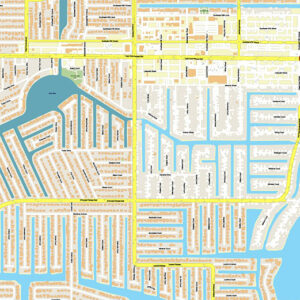 Cape Coral + Fort Myers Florida US Map Vector City Plan High Detailed Street Map editable Adobe Illustrator in layers