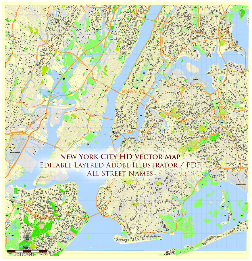 New York City US Map Vector High Detailed Street Map editable Adobe Illustrator in layers v.7