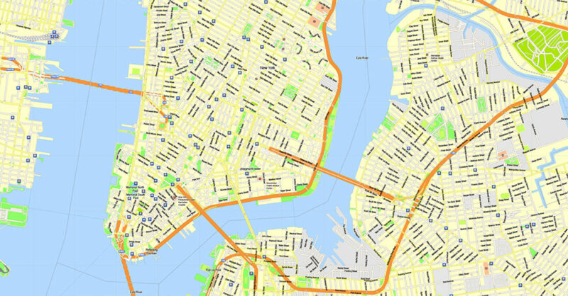 New York City US DWG + PDF Map Vector High Detailed Street Map editable ...