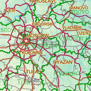 Russia Vector Map high detailed road map + Relief + admin areas + cities and main roads and railroads, water objects editable Layered Adobe Illustrator (English)
