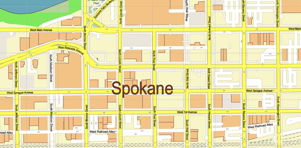 Spokane Washington US Map Vector High Detailed Street Map editable Adobe Illustrator in layers