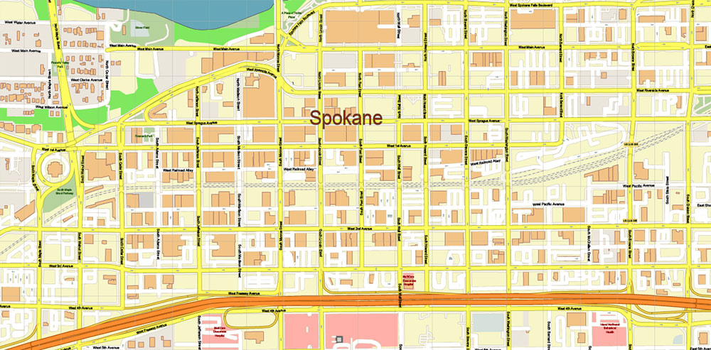 Spokane Washington US Map Vector High Detailed Street Map editable Adobe Illustrator in layers