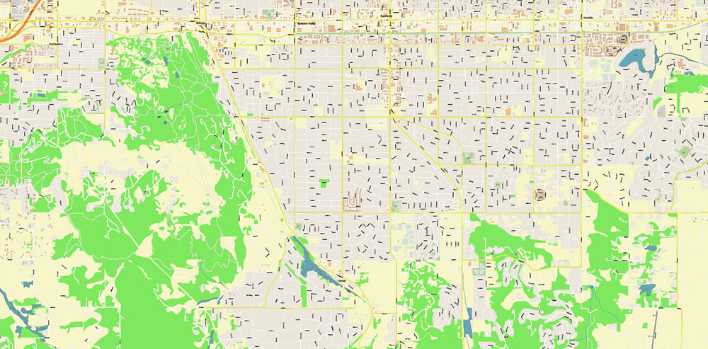 Spokane Washington US Map Vector High Detailed Street Map editable Adobe Illustrator in layers