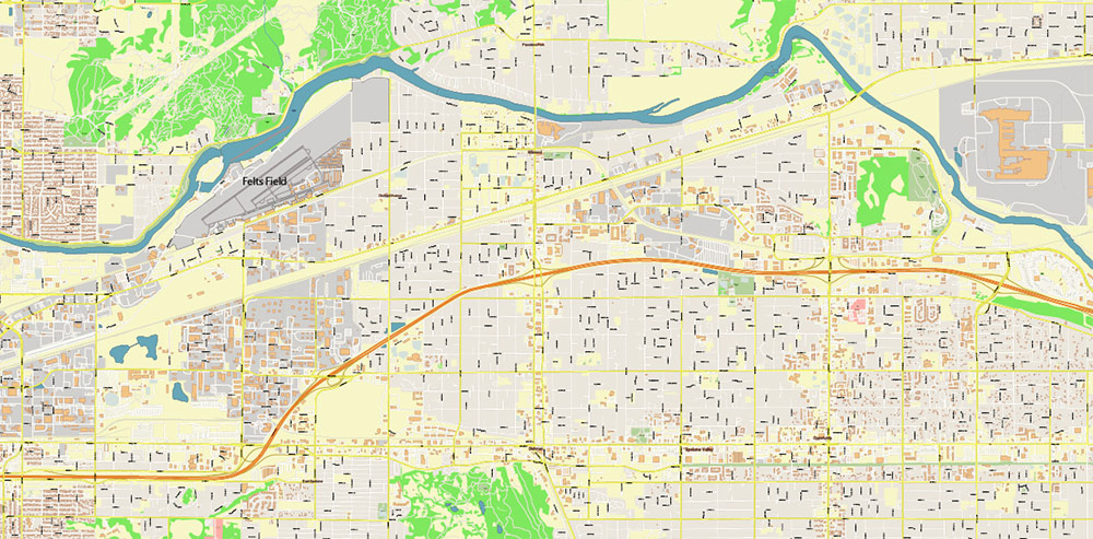 Spokane Washington US Map Vector High Detailed Street Map editable Adobe Illustrator in layers
