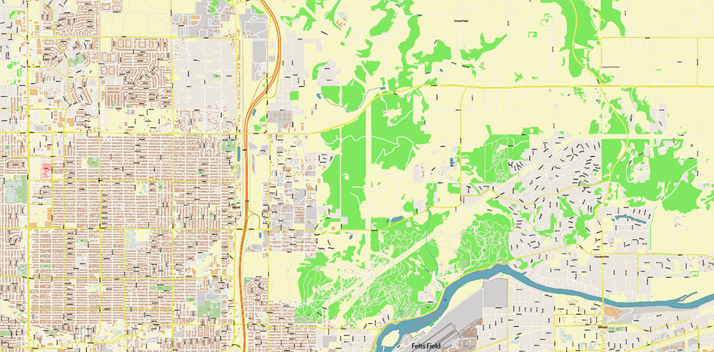 Spokane Washington US Map Vector High Detailed Street Map editable Adobe Illustrator in layers