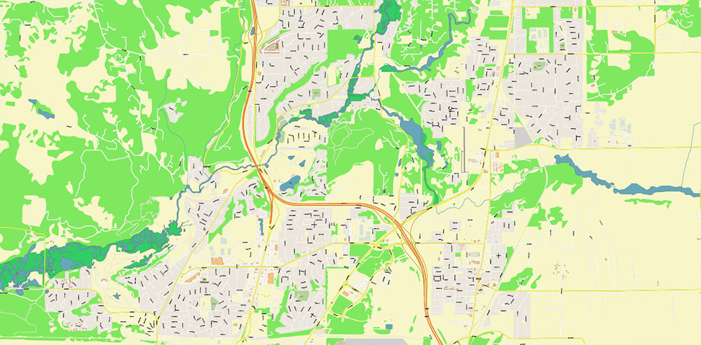 Spokane Washington US Map Vector High Detailed Street Map editable Adobe Illustrator in layers