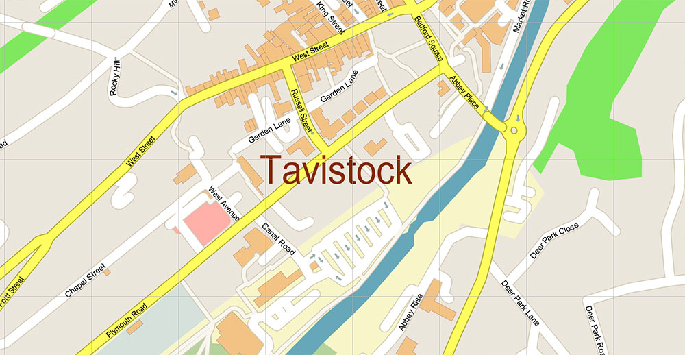 Tavistock - Callington Area UK Map Vector Exact High Detailed City Plan editable Adobe Illustrator Street Map in layers fully editable