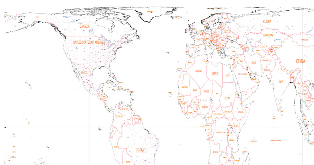 World Vector Map Gall-Peters Projection for Laser Cutting Ai PDF DWG DXF