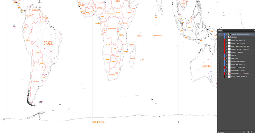 World Vector Map Gall-Peters Projection for Laser Cutting Ai PDF DWG DXF