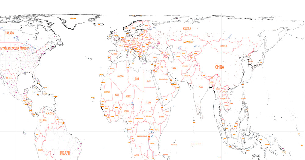 World Vector Map Gall-Peters Projection for Laser Cutting Ai PDF DWG DXF