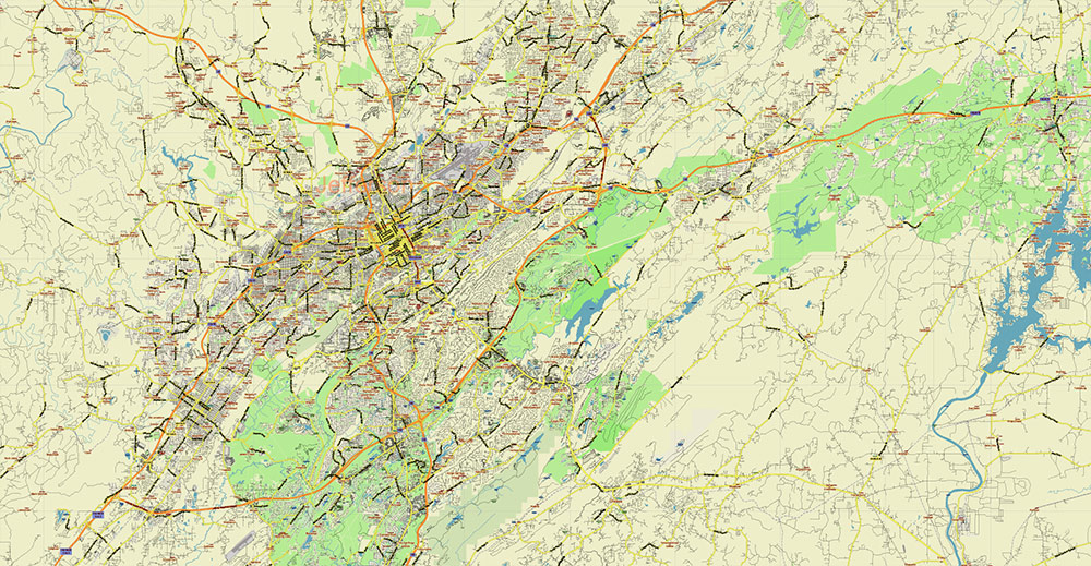 Alabama - Georgia USA Tornado Area Vector Map: high detailed road map + Shaded Relief editable Adobe Illustrator