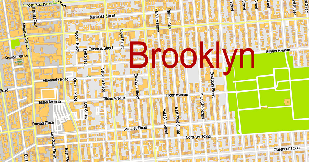 Brooklyn New York US Map Vector Exact City Plan extra detailed Street Map Large Fonts editable Adobe Illustrator in layers
