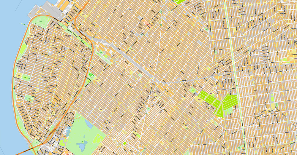 Brooklyn New York US Map Vector Exact City Plan extra detailed Street Map Large Fonts editable Adobe Illustrator in layers