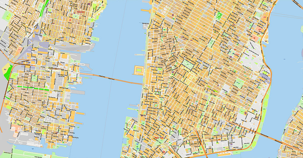 Brooklyn New York US Map Vector Exact City Plan extra detailed Street Map Large Fonts editable Adobe Illustrator in layers