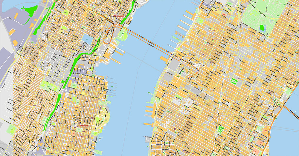 Brooklyn New York US Map Vector Exact City Plan extra detailed Street Map Large Fonts editable Adobe Illustrator in layers