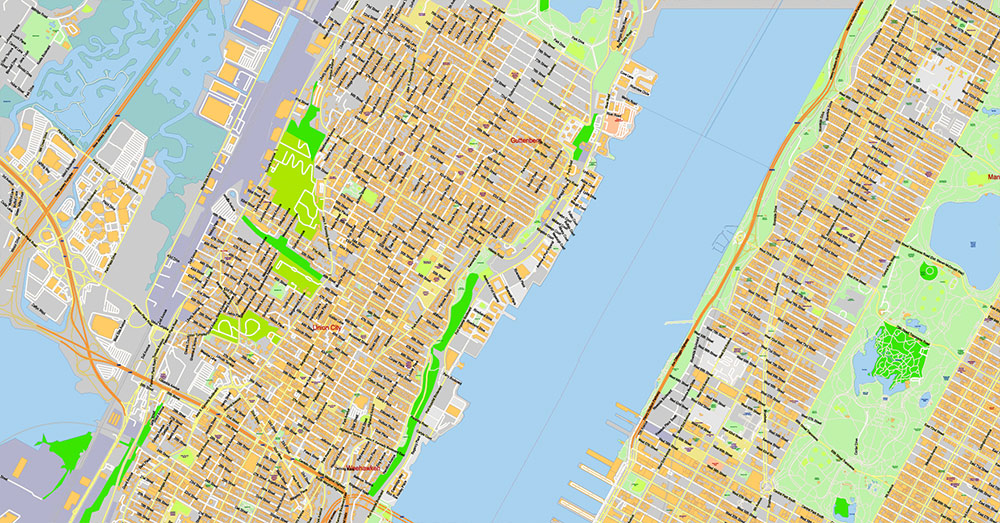 Brooklyn New York US Map Vector Exact City Plan extra detailed Street Map Large Fonts editable Adobe Illustrator in layers