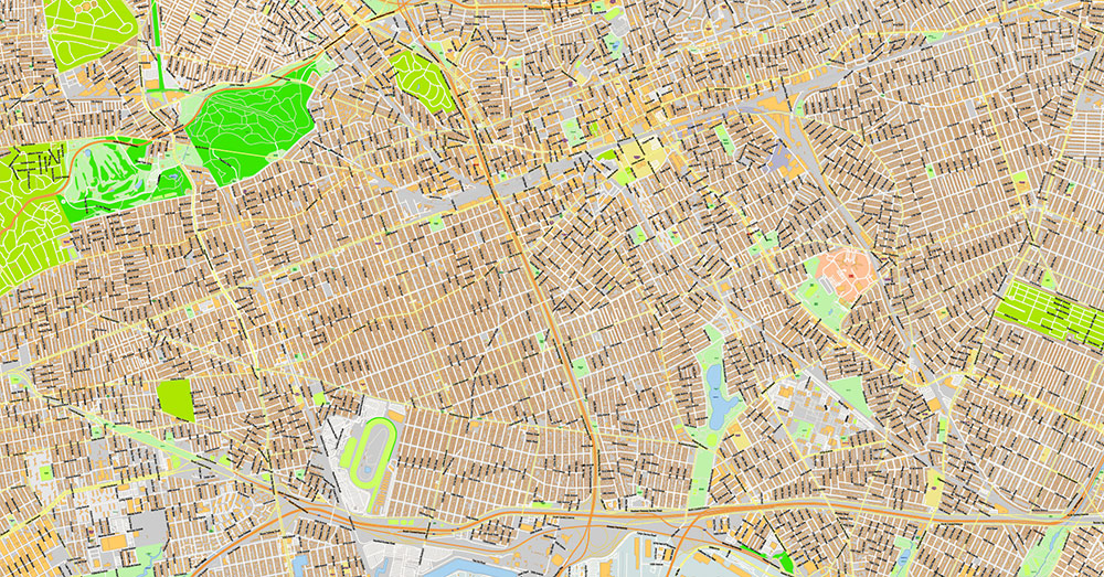 Brooklyn New York US Map Vector Exact City Plan extra detailed Street Map Large Fonts editable Adobe Illustrator in layers