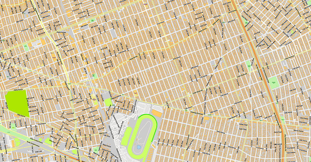 Brooklyn New York US Map Vector Exact City Plan extra detailed Street Map Large Fonts editable Adobe Illustrator in layers