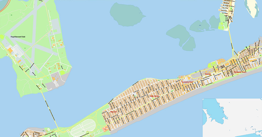 Brooklyn New York US Map Vector Exact City Plan extra detailed Street Map Large Fonts editable Adobe Illustrator in layers