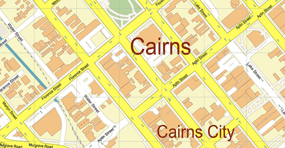 Cairns Area Australia Map Vector High Detailed Street Map editable Adobe Illustrator in layers