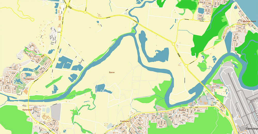 Cairns Area Australia Map Vector High Detailed Street Map editable Adobe Illustrator in layers