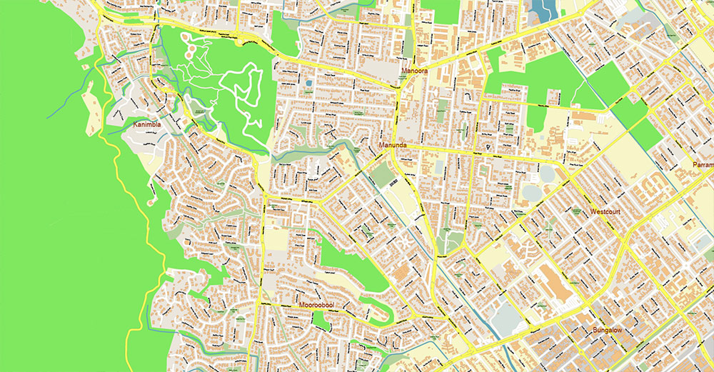 Cairns Area Australia Map Vector High Detailed Street Map editable Adobe Illustrator in layers